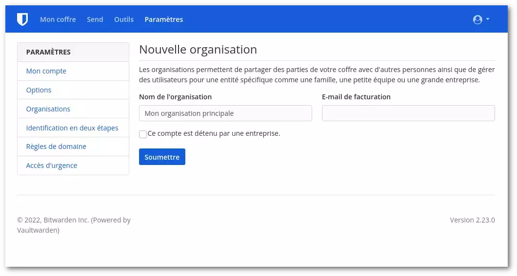 Créer l'organisation